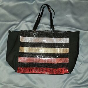 Victoria's Secret Striped Carryall Bling Sequined Large Tote Bag